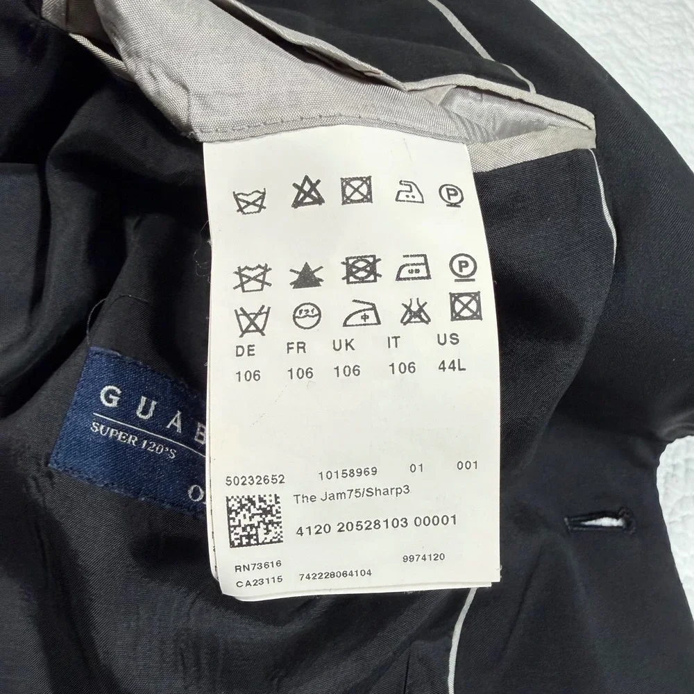 Hugo Boss Blazer Men 44L Black Professional Guabello Super 120s Wool‎ EUC